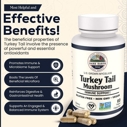Organic Turkey Tail Mushroom Capsules by dark Earth Farms