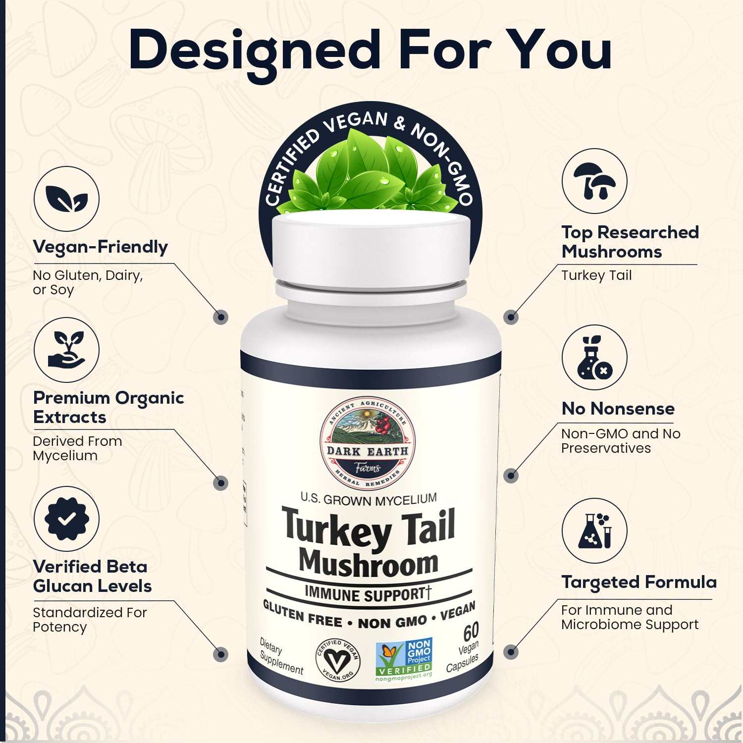 Organic Turkey Tail Mushroom Capsules by dark Earth Farms