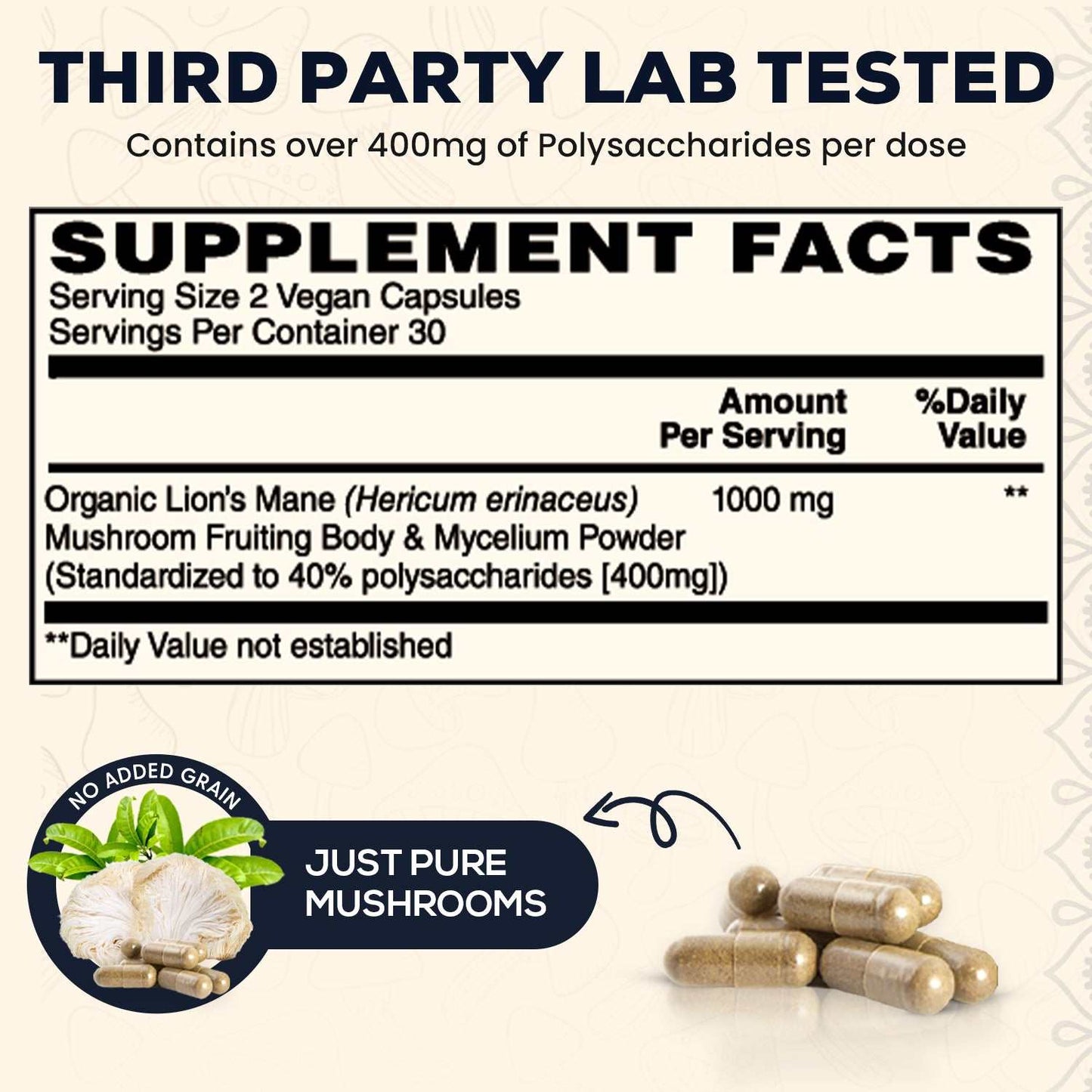 Organic Lions Mane Mushroom Capsules